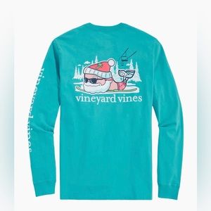 Vineyard Vines Men's Santa Ski Whale Long Sleeve Blue T Shirt L